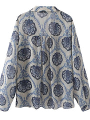 Printed Button Up Long Sleeve Dress