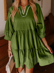 Striped Hem 3/4 Sleeve Tiered Dress