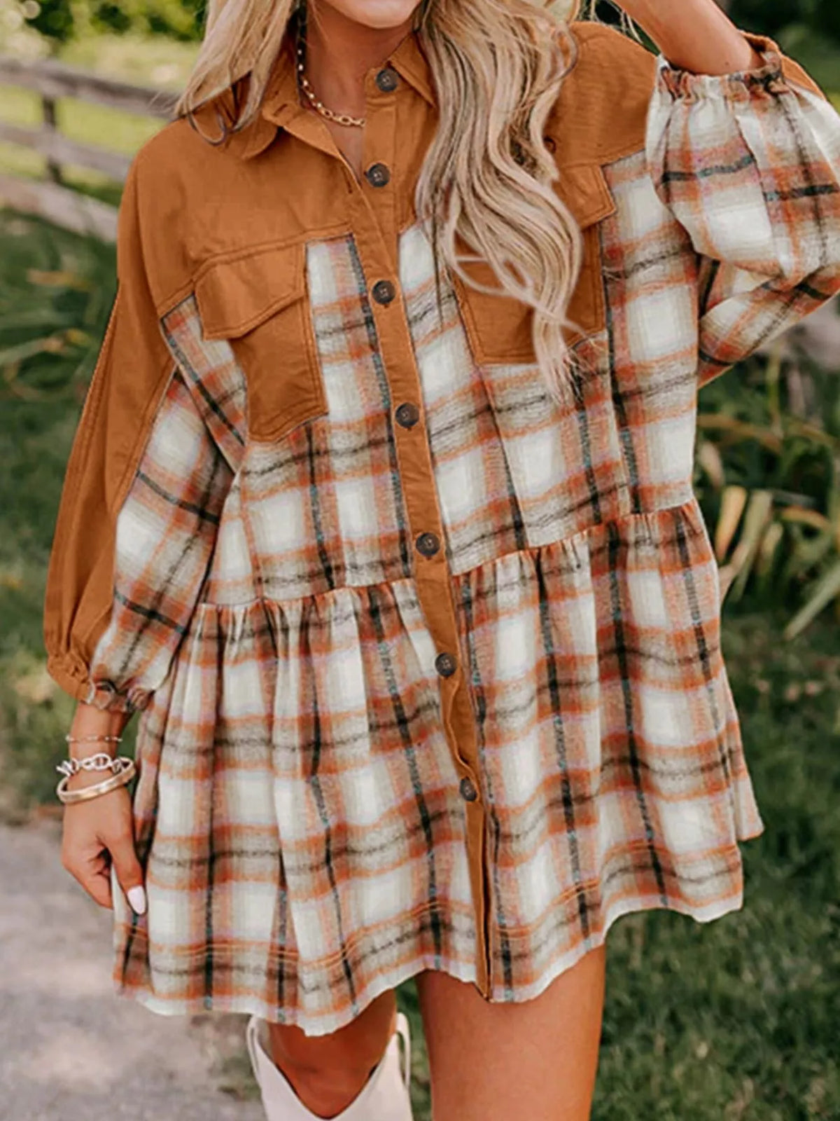 Plaid Button Front Mini Dress