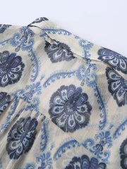 Printed Button Up Long Sleeve Dress