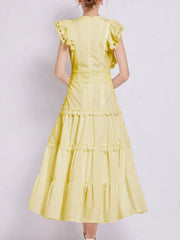 Sleeveless Ruffled Tiered Dress with Embroidered Trim