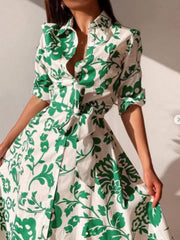 Printed Tie Waist Shirt Dress