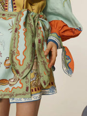 Printed Long Sleeve Shirt Dress