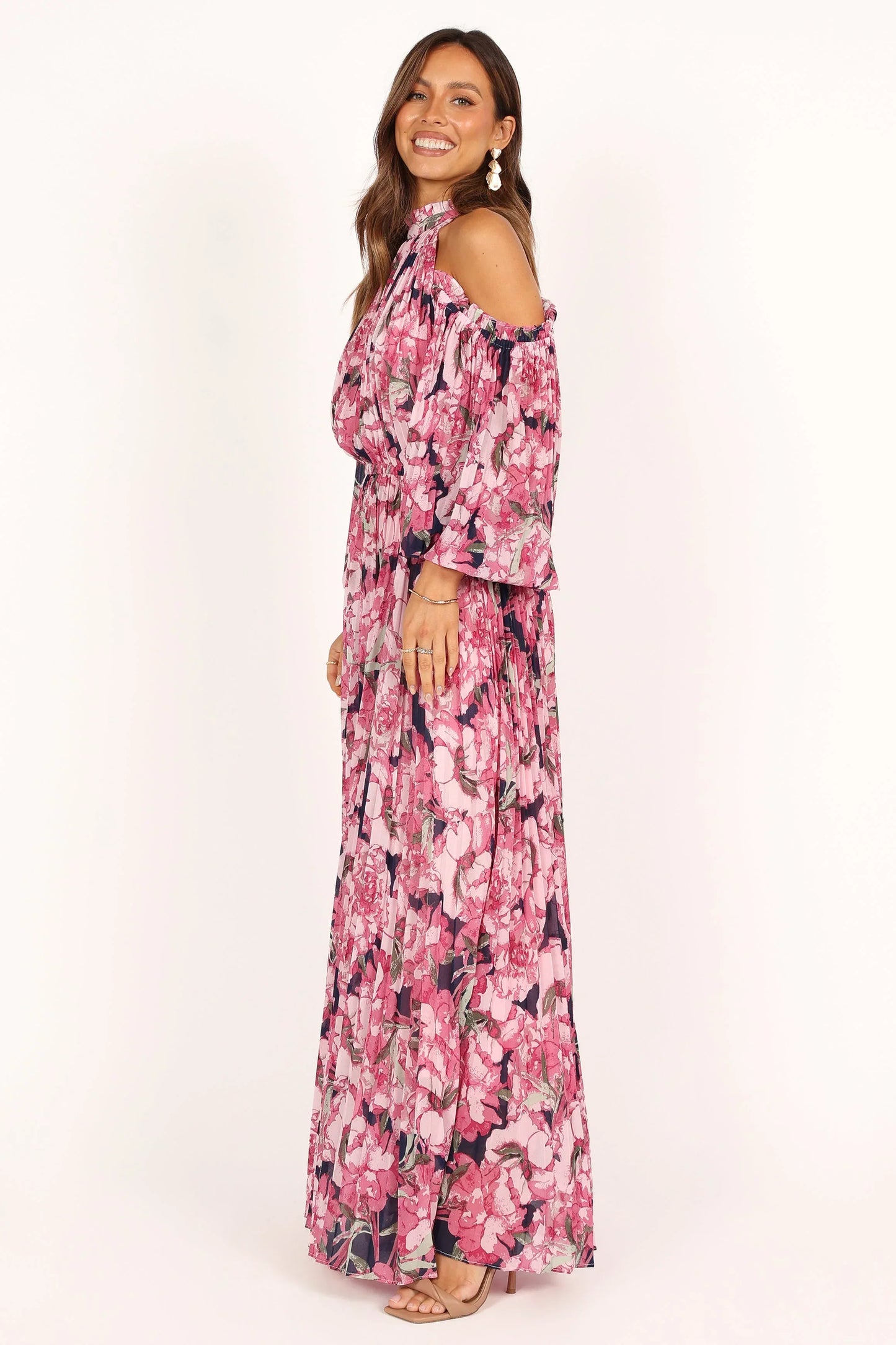 Hilary Pleated Maxi Dress - Pink Floral