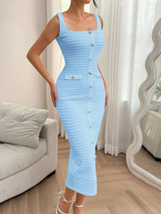 Slit Square Neck Sleeveless Midi Dress