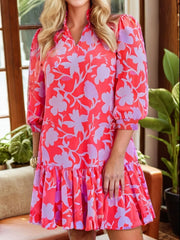 Floral Print Ruffle Hem Shirt Dress