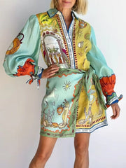Printed Long Sleeve Shirt Dress