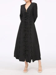 Long Sleeve Bow Front Midi Dress