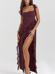Split Ruffled Square Neck Maxi Dress