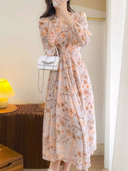 Floral Print Long Sleeve Midi Dress