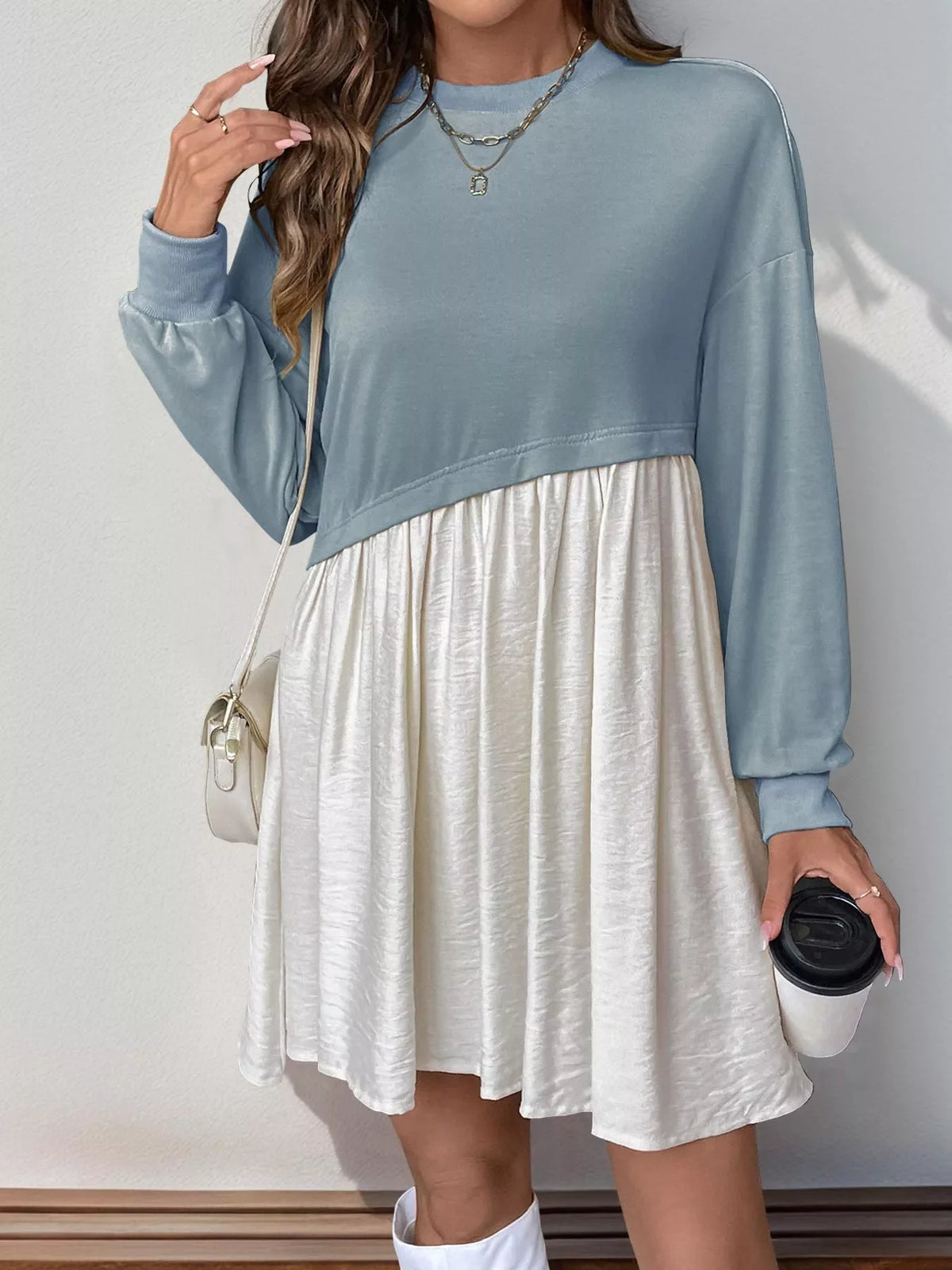 Two-Tone Dropped Shoulder Dress