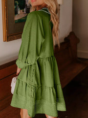 Striped Hem 3/4 Sleeve Tiered Dress