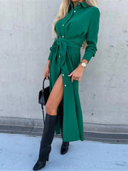 Button Front Long Sleeve Shirt Dress