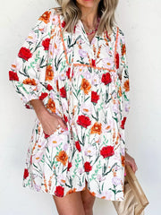 Floral Print 3/4 Sleeve Mini Dress