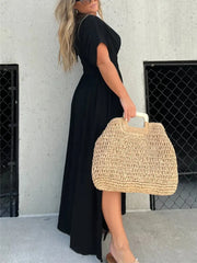 Full Size Deep V-Neck Maxi Dress with Side Slit Plus Size