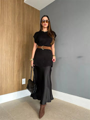 Round Neck Cap Sleeve Sweater Dress