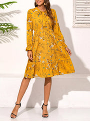 Ruffled Hem Floral Print Long Sleeve Dress