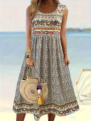 Plus Size Floral Print Sleeveless Midi Dress
