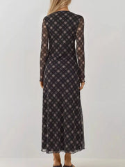 Tie Front Plaid Long Sleeve Dress