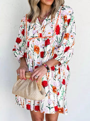 Floral Print 3/4 Sleeve Mini Dress