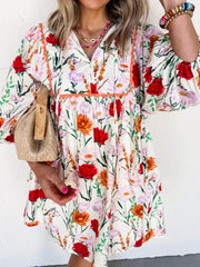 Floral Print 3/4 Sleeve Mini Dress