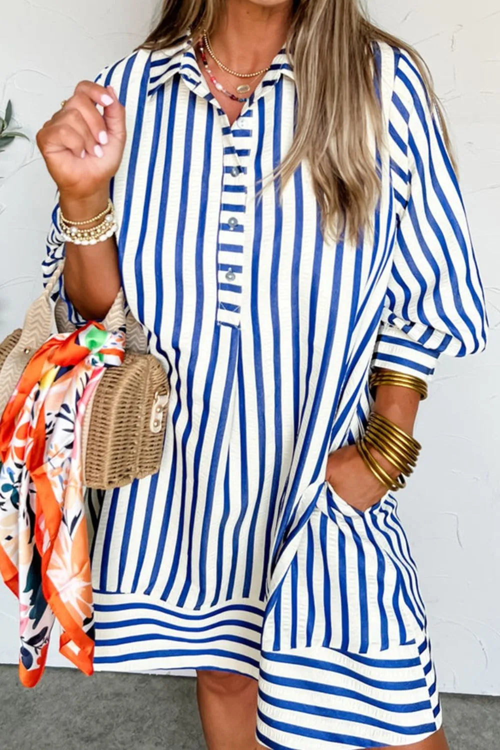 Striped Button Front Dress