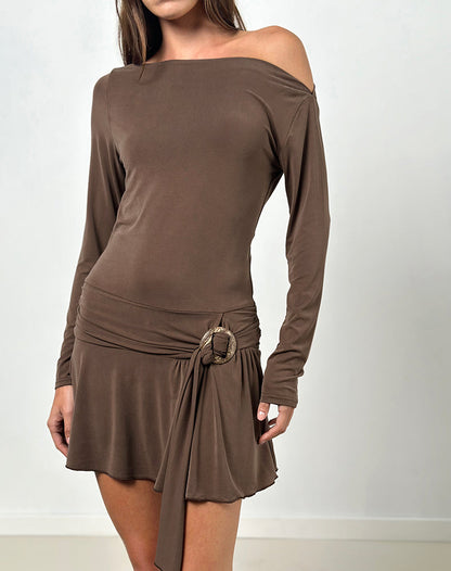Aleida Belted Mini Dress in Cupro Mink