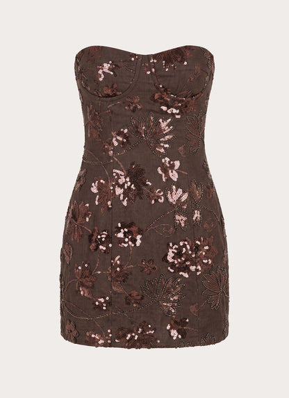 Akima Bustier Sequin Mini Dress - Chocolate