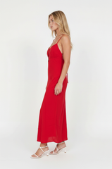 Arden Key Hole Linen Red Dress