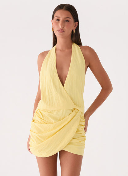 Asla Halter Mini Dress - Bright Lemon