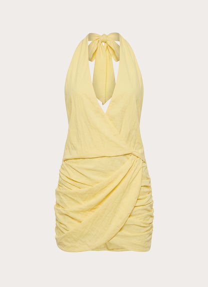Asla Halter Mini Dress - Bright Lemon