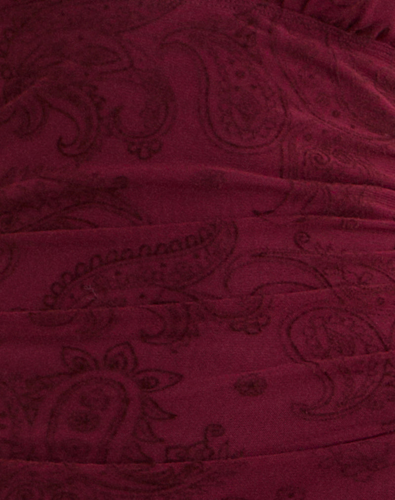 Kamau Dress in Flock Compact Paisley Wine