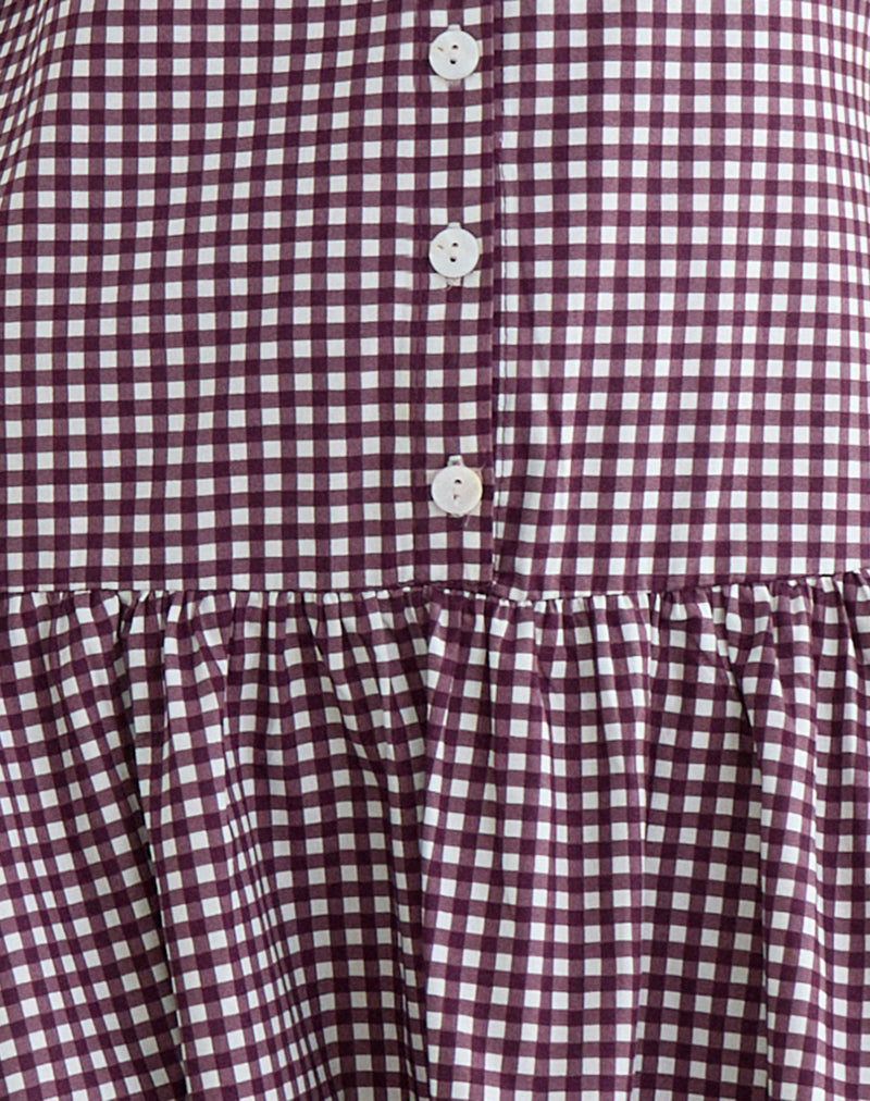 Miriam Midi Dress in Mini Gingham Wine