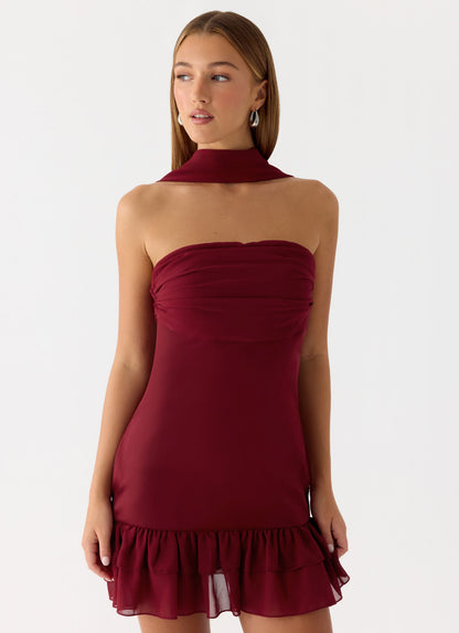Manon Scarf Mini Dress - Deep Red
