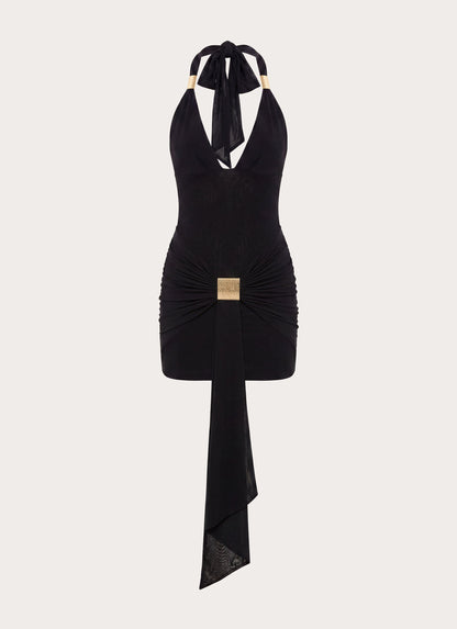 Miyah Halter Hardware Mini Dress - Black