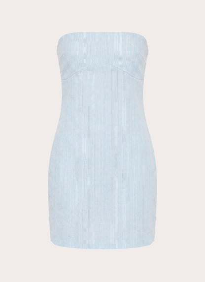 Reinna Cotton Strapless Mini Dress - Baby Blue Stripe