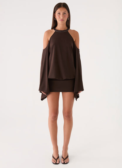 Sanah Long Sleeve Mini Dress - Chocolate