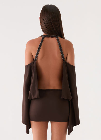 Sanah Long Sleeve Mini Dress - Chocolate