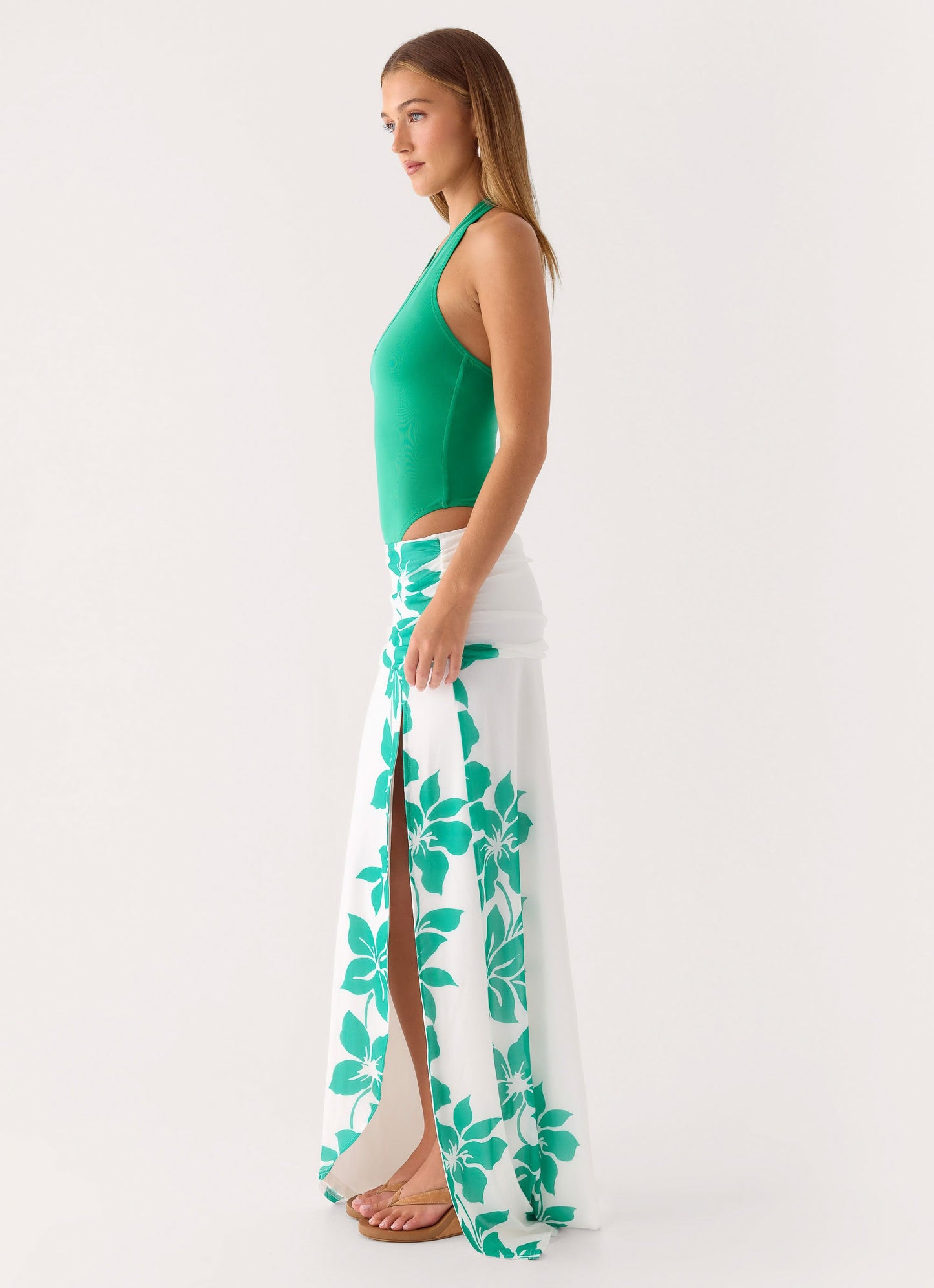 Sarinda Maxi Dress - Green White Tropic Floral Print