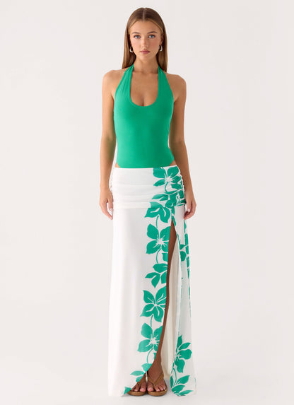 Sarinda Maxi Dress - Green White Tropic Floral Print
