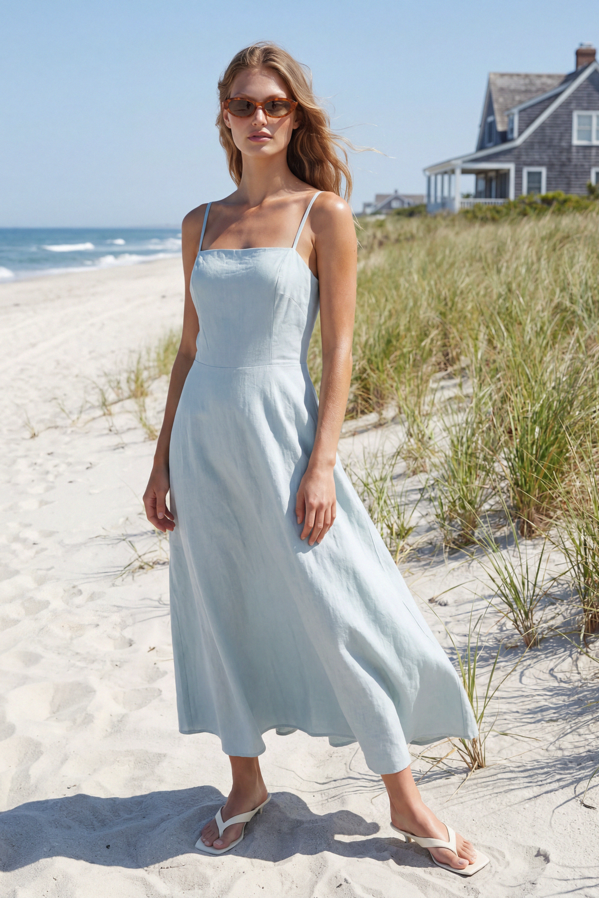 Sunset Beach Linen Midi Dress