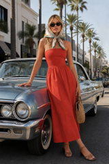 Sunsought Strapless Midi Red Dress