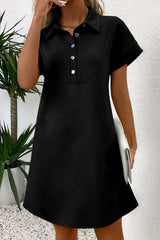 Button Front Short Sleeve Mini Dress