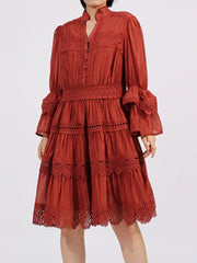 Ruffle Lace Trim Long Sleeve Dress