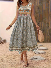 Plus Size Floral Print Sleeveless Midi Dress