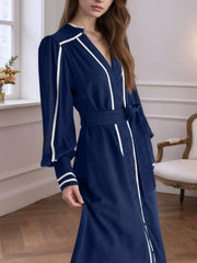 Notched Lantern Sleeve Dress