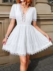 Lace Trim V-Neck Mini Dress