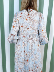 Floral Print Tie Neck Long Sleeve Mini Dress