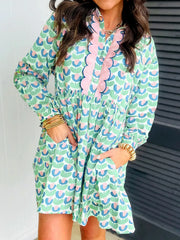 Printed Long Sleeve Shirt Dress