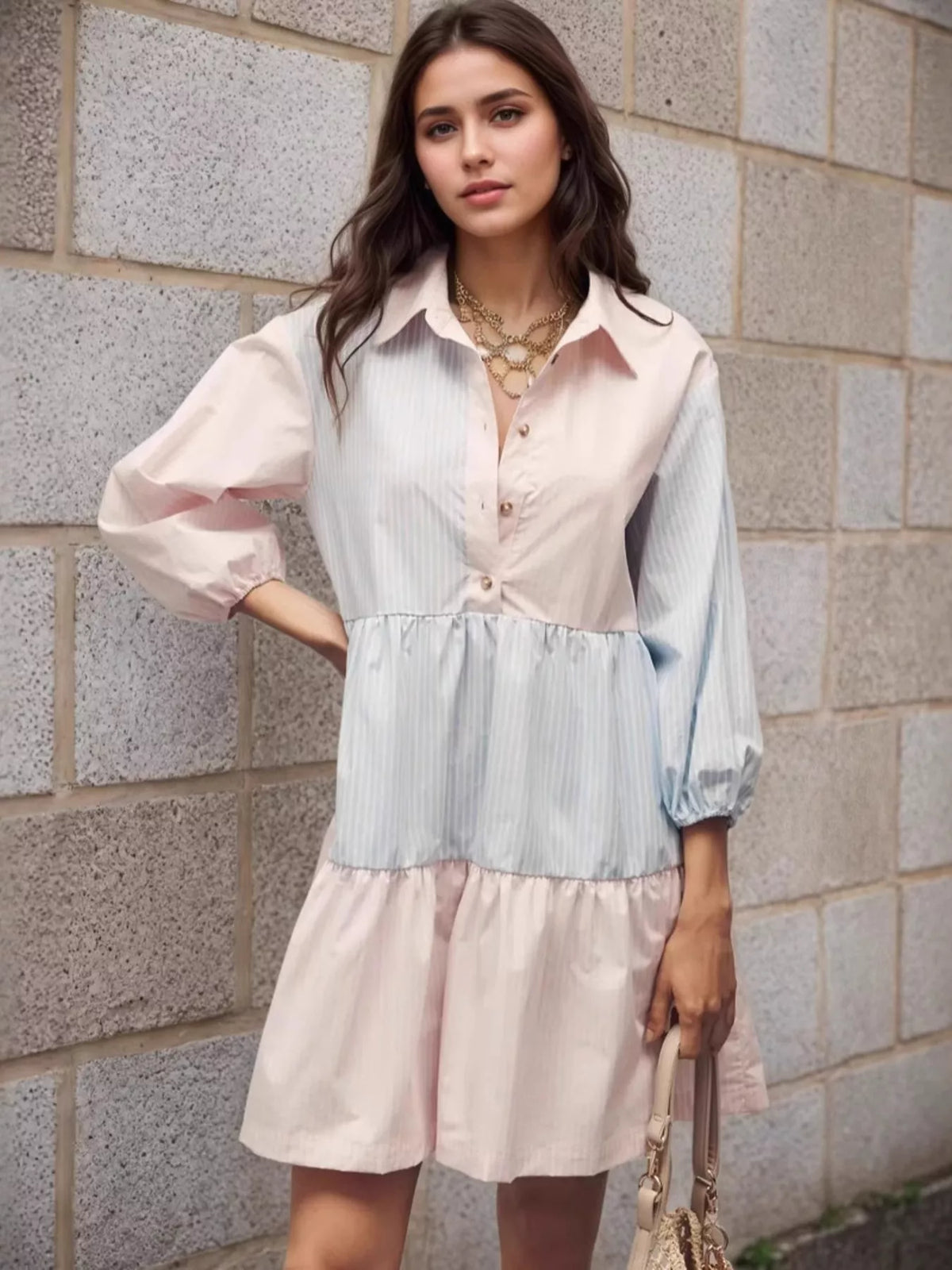 Tiered Button-Front Shirt Dress